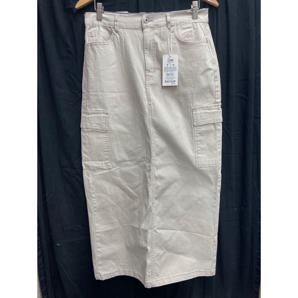 Kensie Jeans Womens Beige Cargo Midi Skirt Size 8/29 Utility Straight Skirt NWT